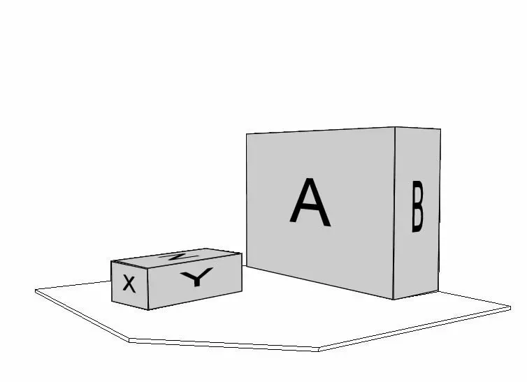 Early audience-perspective diagram of multiple projection surfaces